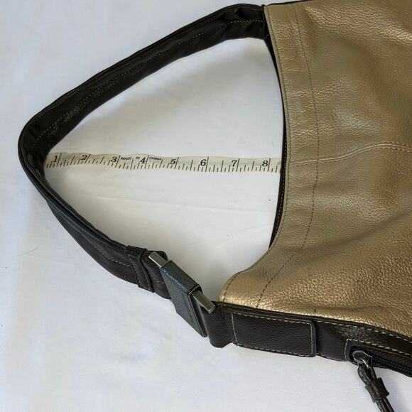 Tignanello Pebble Leather Shoulder Bag | Brown, Silver & Gold Color Block | EUC - Picture 13 of 13